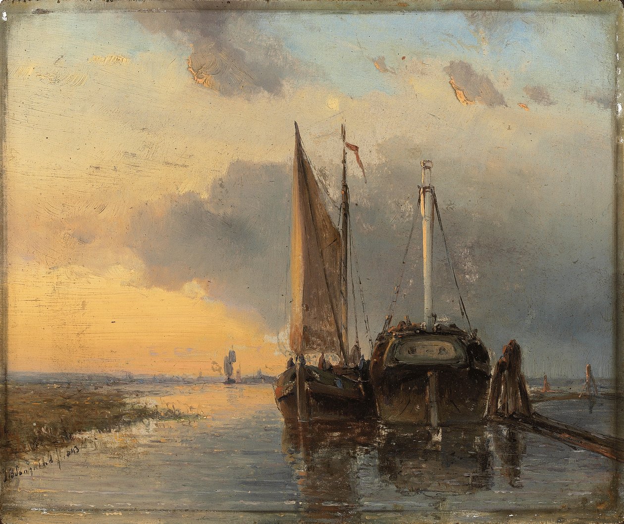 Kikötő egy holland folyón, 1843 alkotó: Johan Barthold Jongkind