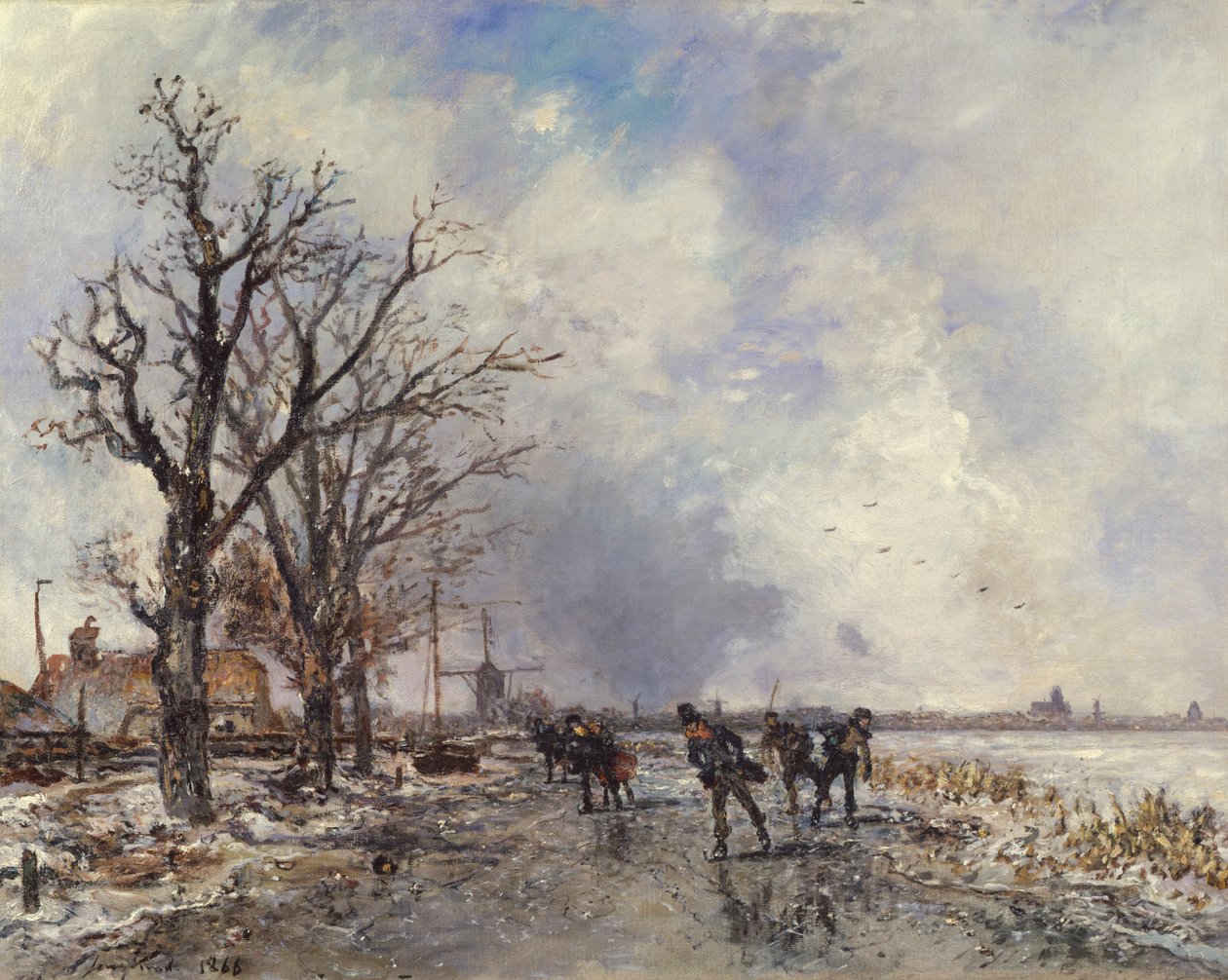 Korcsolyázók a Schie folyón, Rotterdam közelében, 1866 alkotó: Johan Barthold Jongkind