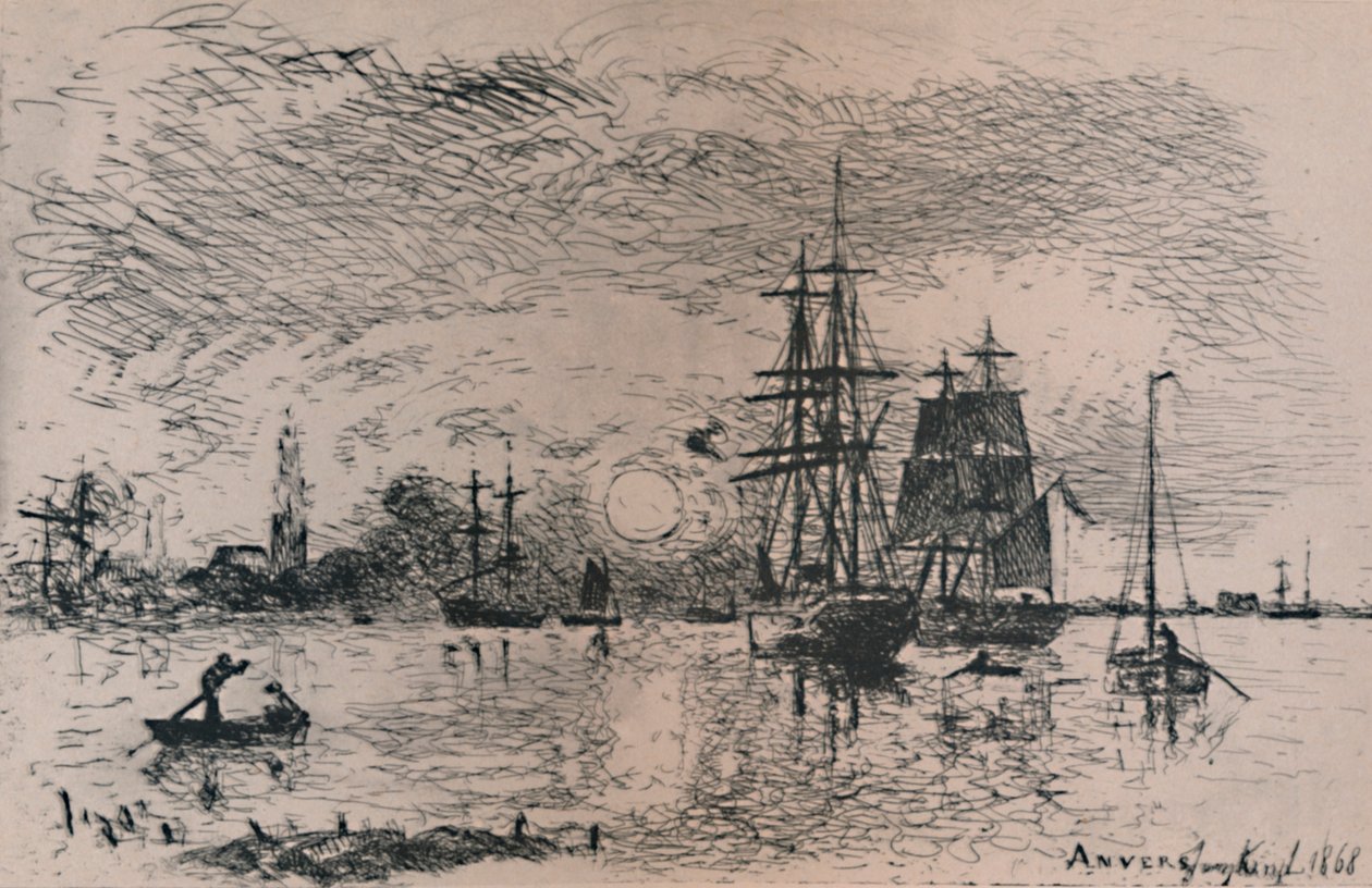 Naplemente Antwerpen kikötőjében, 1868, 1946 alkotó: Johan Barthold Jongkind