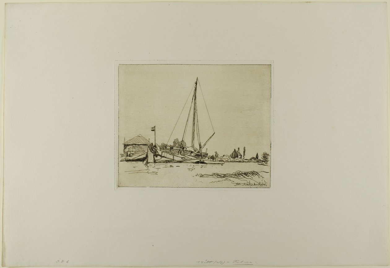 The Moored Boat, a hat metszetből álló könyvből, Hollandia látképei alkotó: Johan Barthold Jongkind