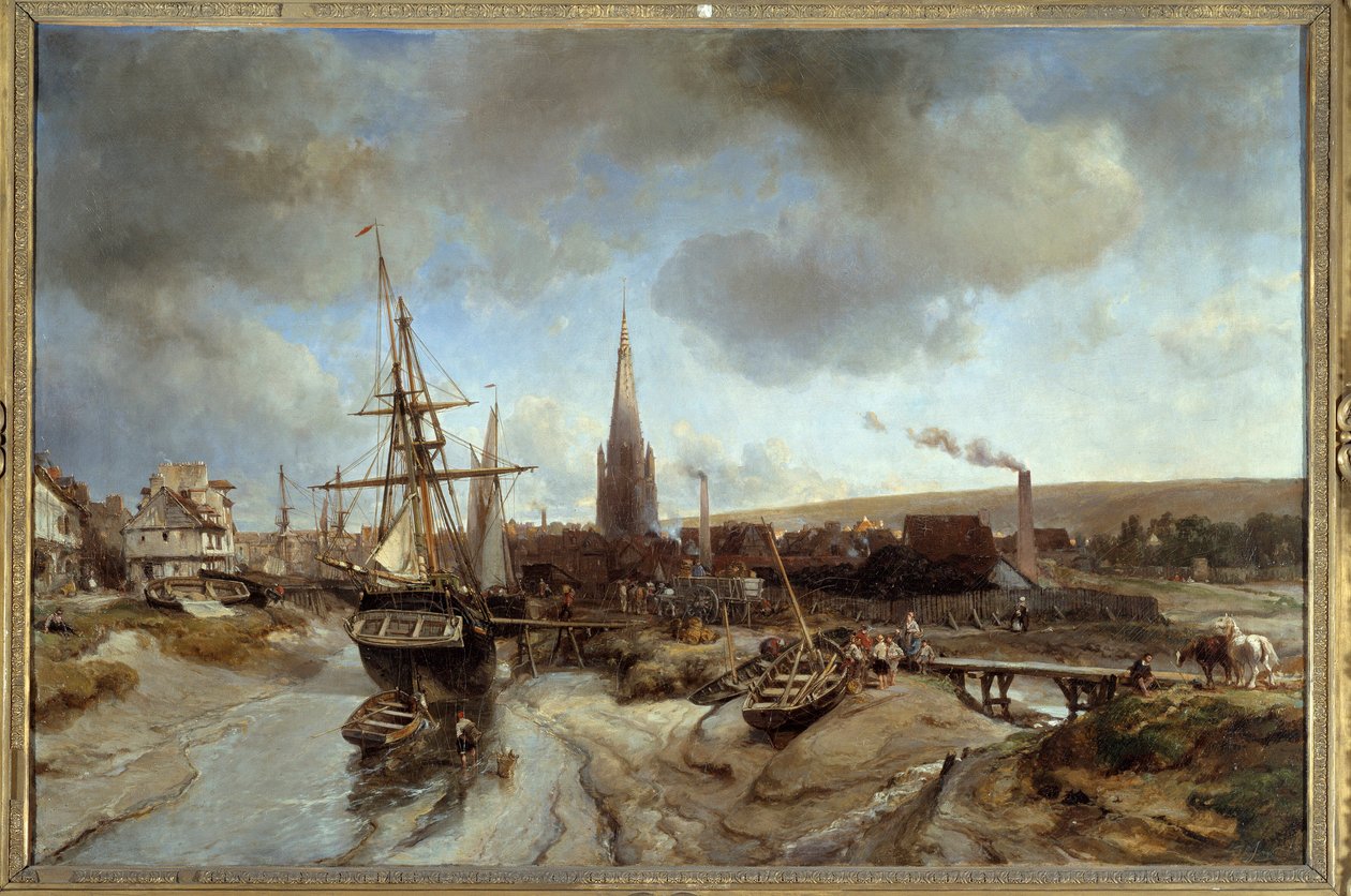 Harfleur kikötője (Seine Maritime). Jean Barthold Jongkind (1819-1891) festménye Ec. Hol. alkotó: Johan Barthold Jongkind