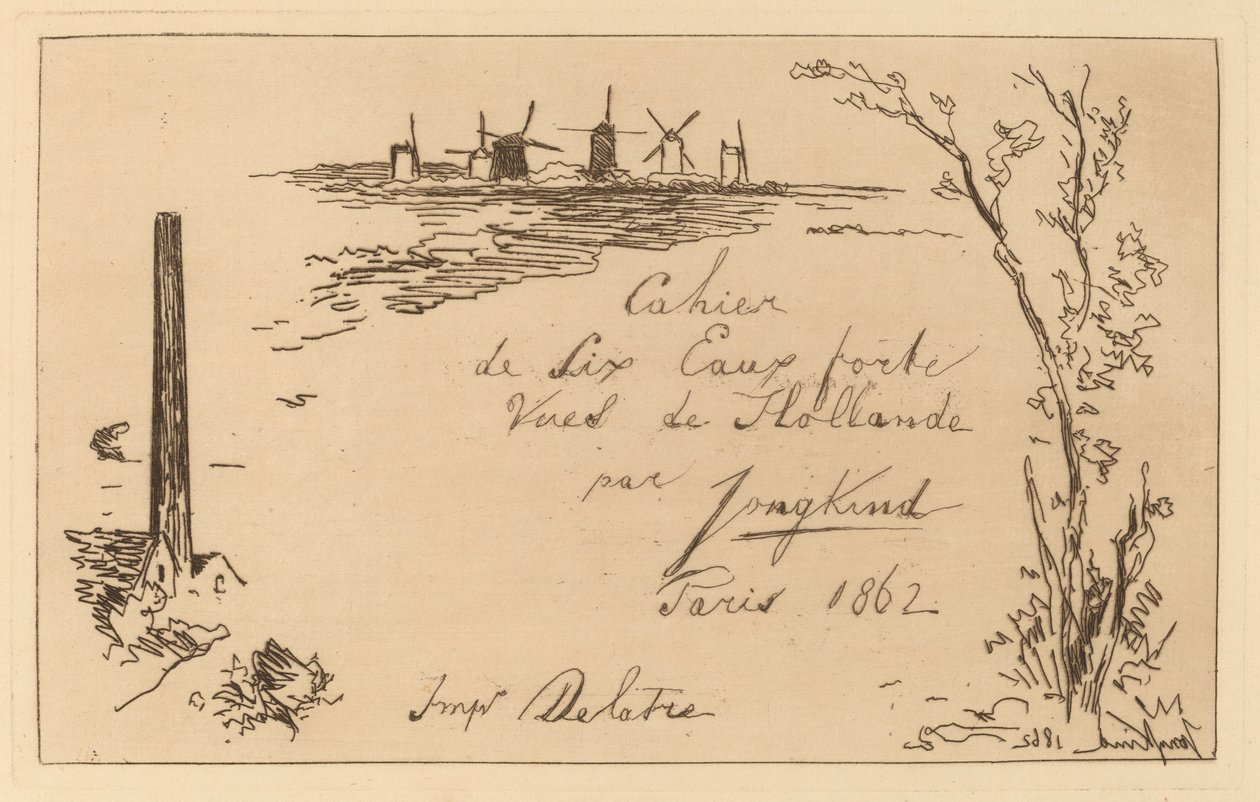 Címlap (A hat rézkarcból álló jegyzetfüzet címe) alkotó: Johan Barthold Jongkind