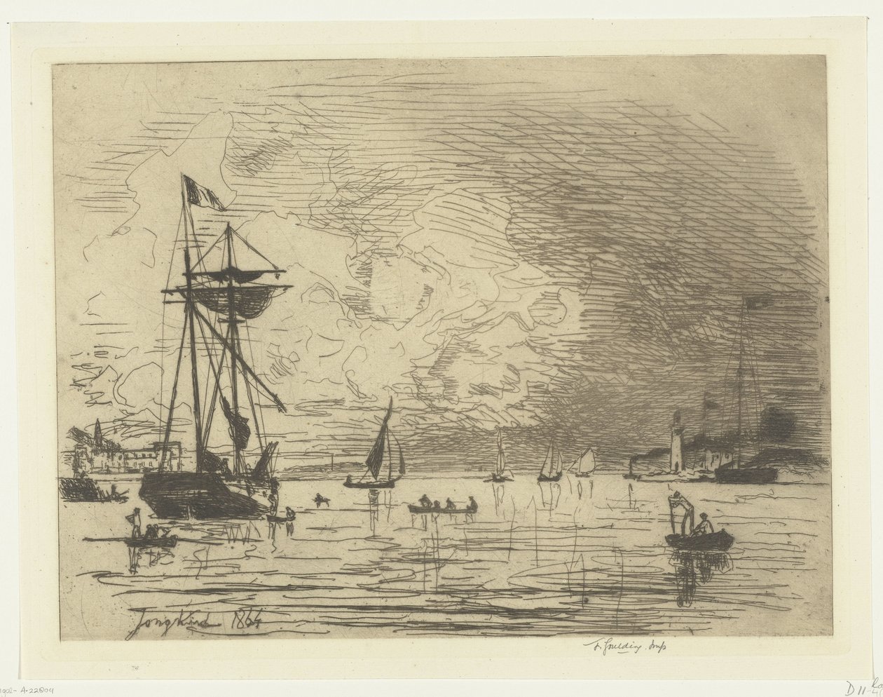 Honfleur kikötő kijárata Sortie du port de Honfleur (cím a tárgyon) alkotó: Johan Barthold Jongkind