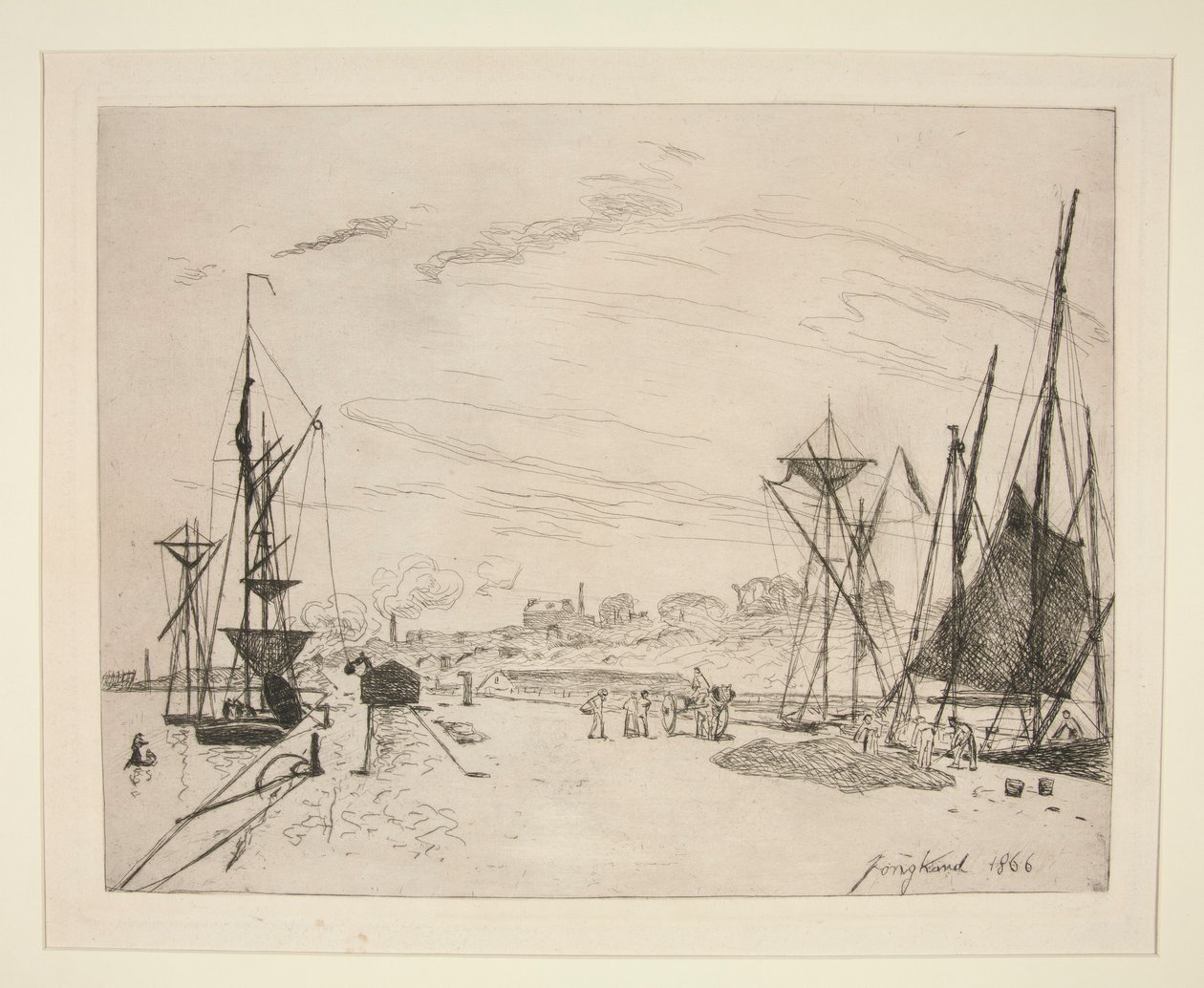 Kilátás a kikötőből a vasútra? Honfleur (kilátás a kikötőre a honfleuri vasútról) alkotó: Johan Barthold Jongkind