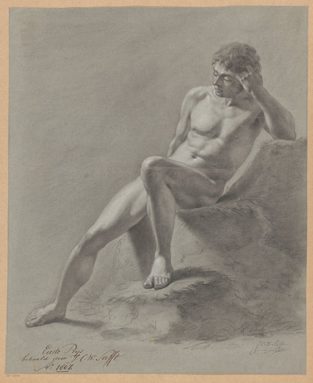 Ülő férfi akt, elölnézet (1. díj 1807) alkotó: Johan Christiaan Willem Safft