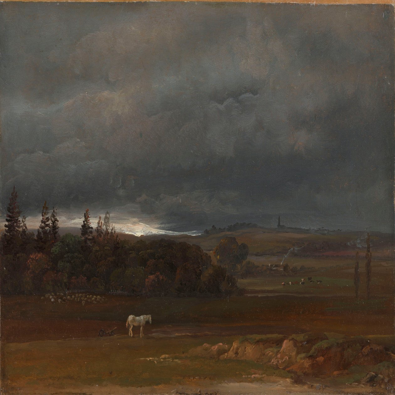 Szántóföld Drezda mellett fehér lóval alkotó: Johan Christian Dahl