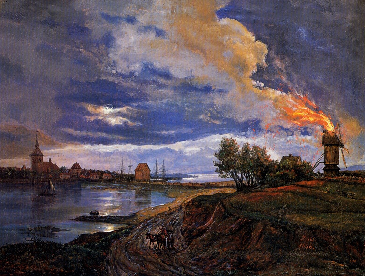 Égő szélmalom Stegében alkotó: Johan Christian Dahl
