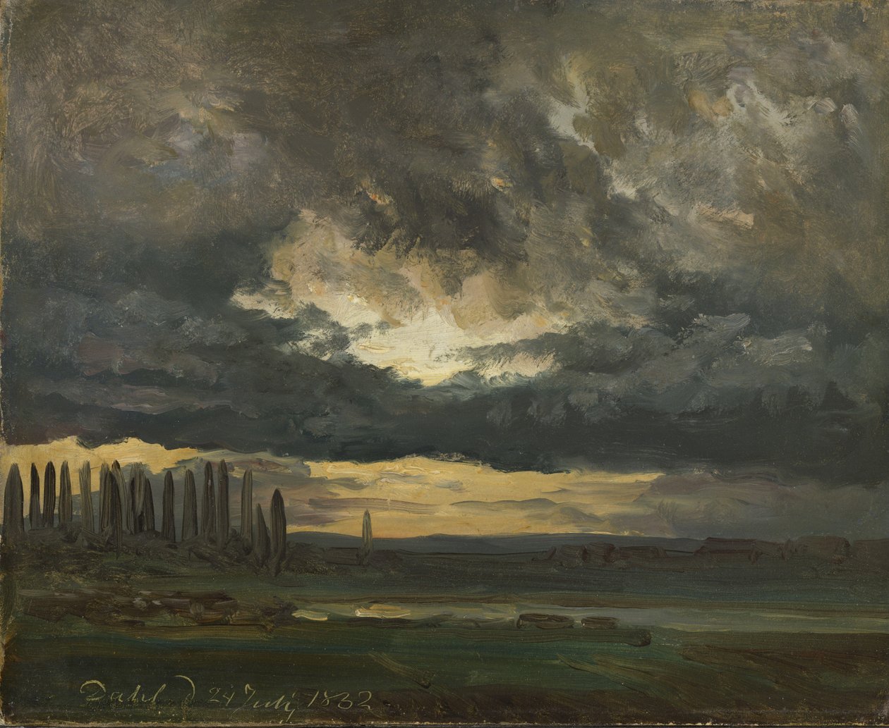 Felhő tanulmány az Elba felett nyárfákkal alkotó: Johan Christian Dahl