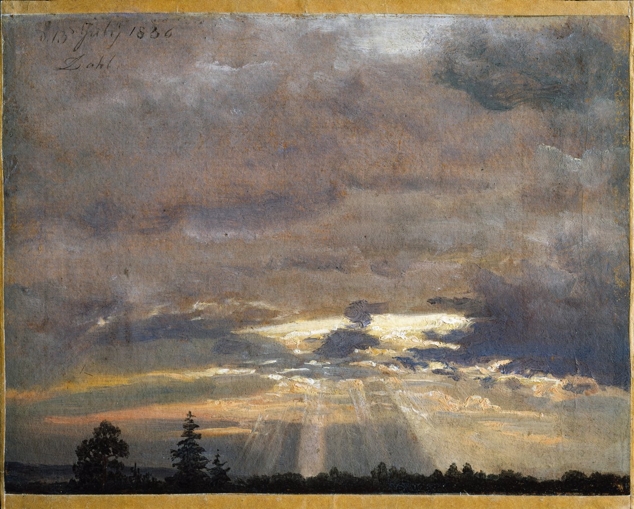 Felhő tanulmány napsugarakkal alkotó: Johan Christian Dahl