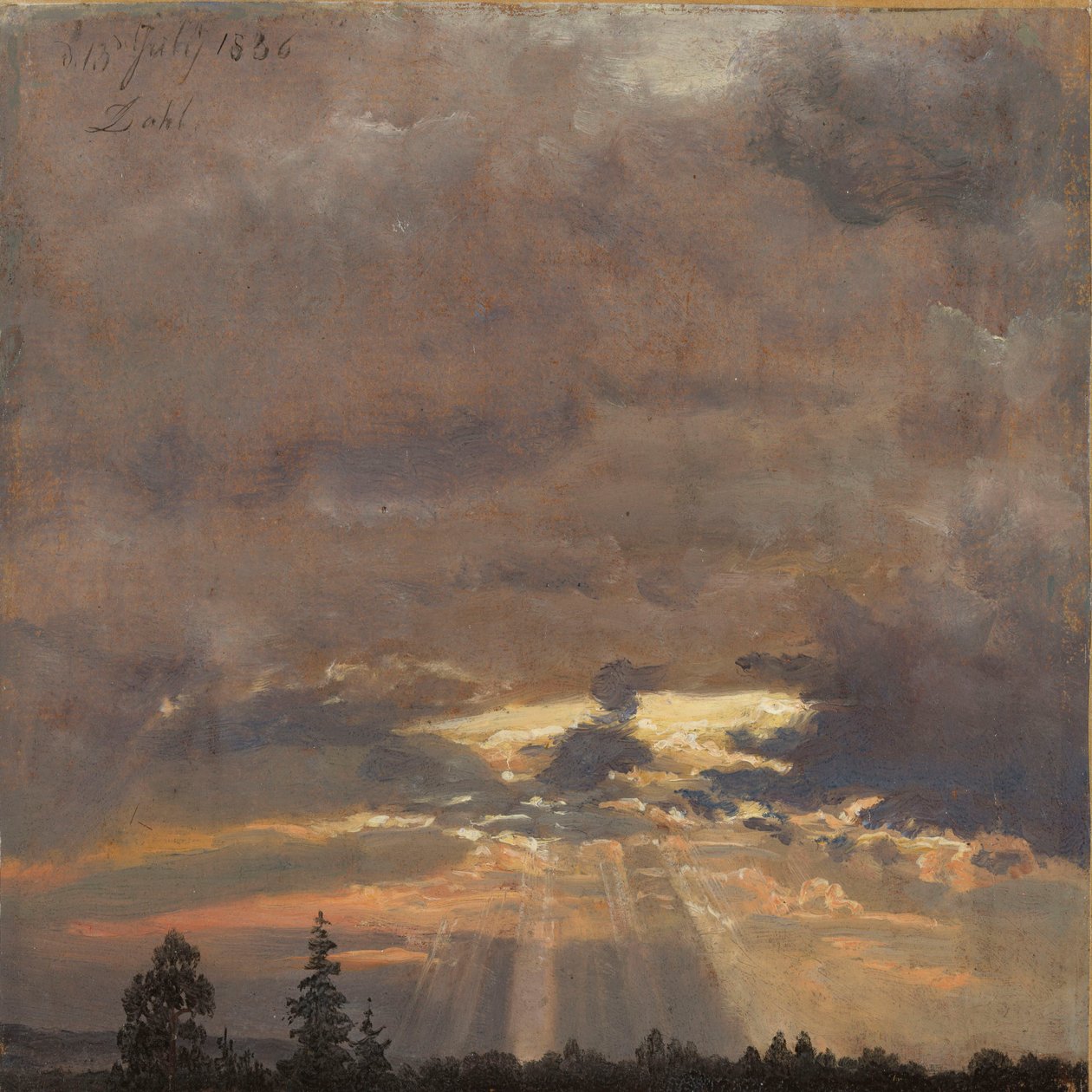 Felhőtanulmány napsugarakkal alkotó: Johan Christian Dahl