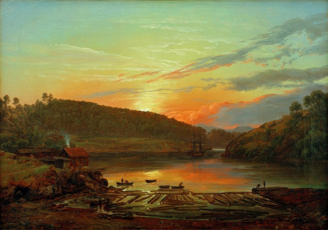 Táj Skiennél a naplementében alkotó: Johan Christian Dahl
