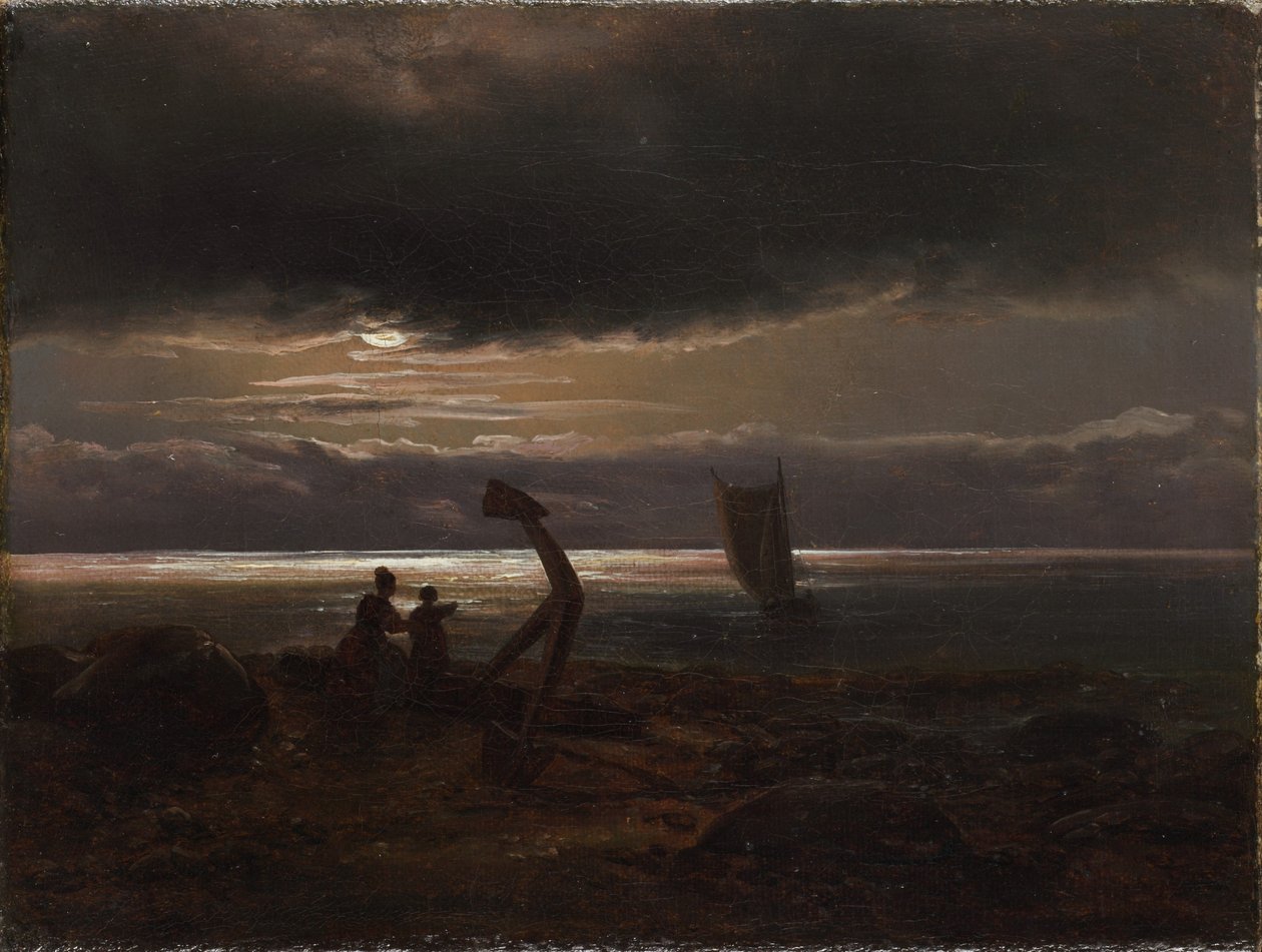 Anya és gyermeke a tengerparton alkotó: Johan Christian Dahl