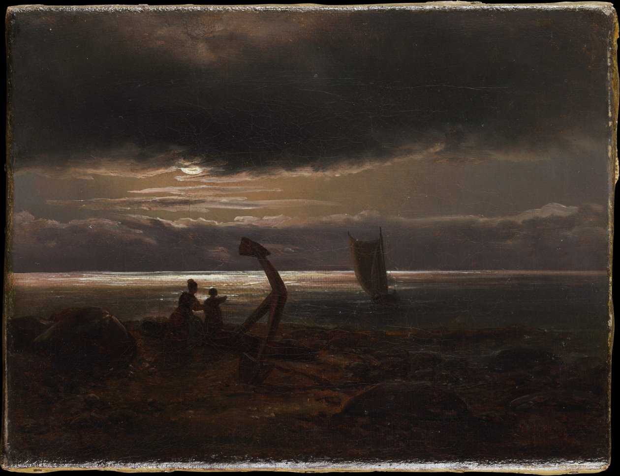 Anya és gyermeke a tengerparton alkotó: Johan Christian Dahl