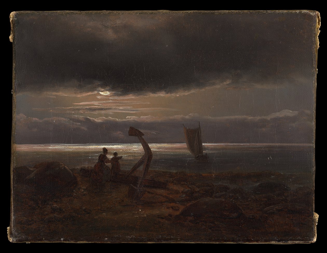 Anya és gyermeke a tengerparton alkotó: Johan Christian Dahl