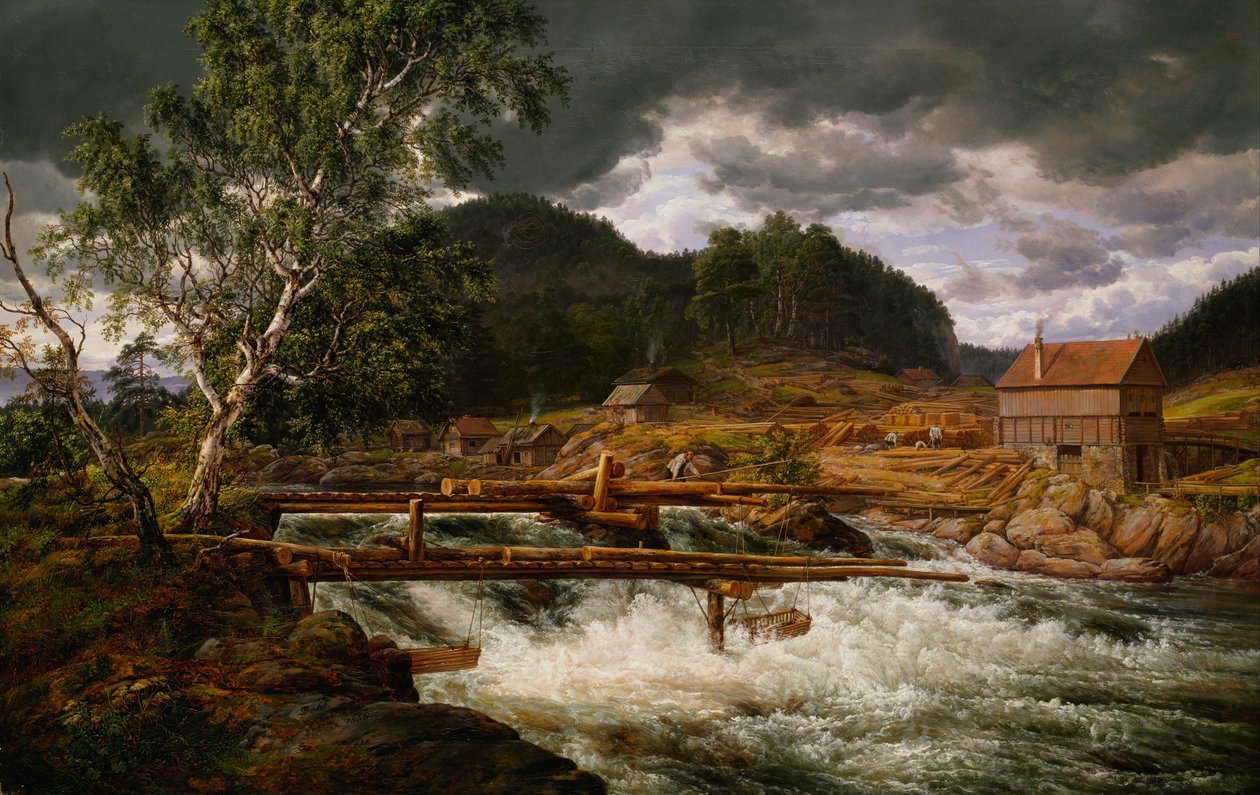 Norvég Bokmål:  Hellefossen ved Hokksund Hellefossen Hokksund közelében alkotó: Johan Christian Dahl