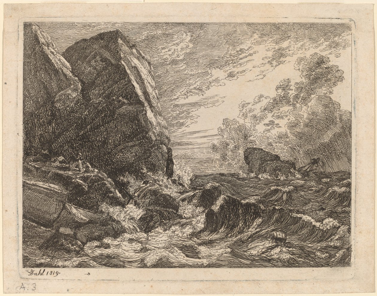 Norvég tengerpart vihar közben alkotó: Johan Christian Dahl