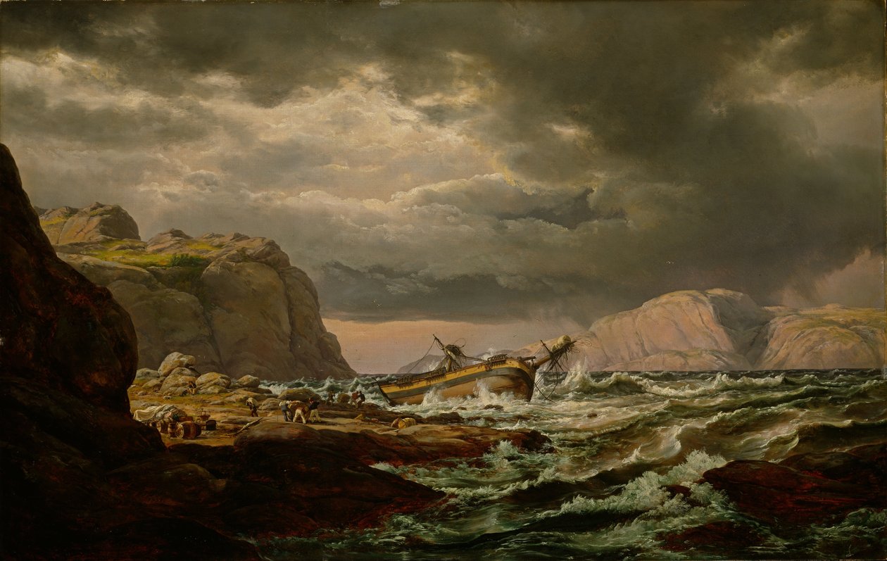 Norvég:  Skibbrudd ved den norske kyst Hajótörés a norvég partokon alkotó: Johan Christian Dahl