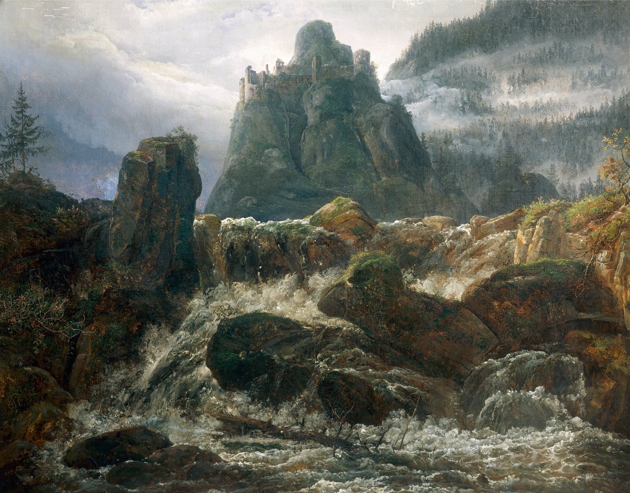 Romantikus romok patakkal, festette Johan Christian Clausen Dahl (1788-1857). alkotó: Johan Christian Dahl