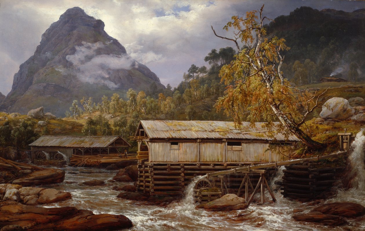 Fűrészmalom Kaupangerben alkotó: Johan Christian Dahl