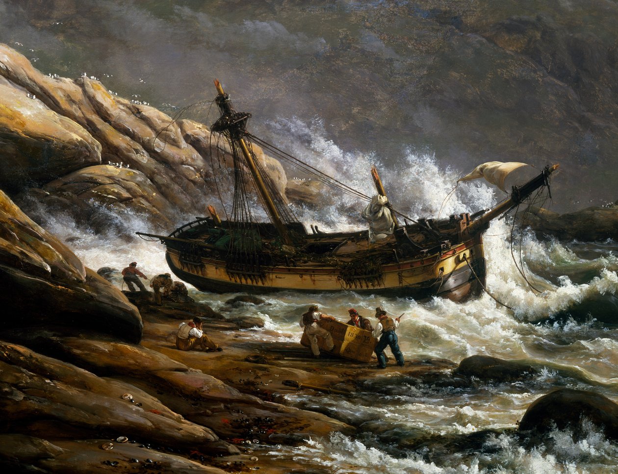 Hajótörés a norvég tengerparton, Johan Christian Clausen Dahl (1788-1857), részlet, Norvégia alkotó: Johan Christian Dahl