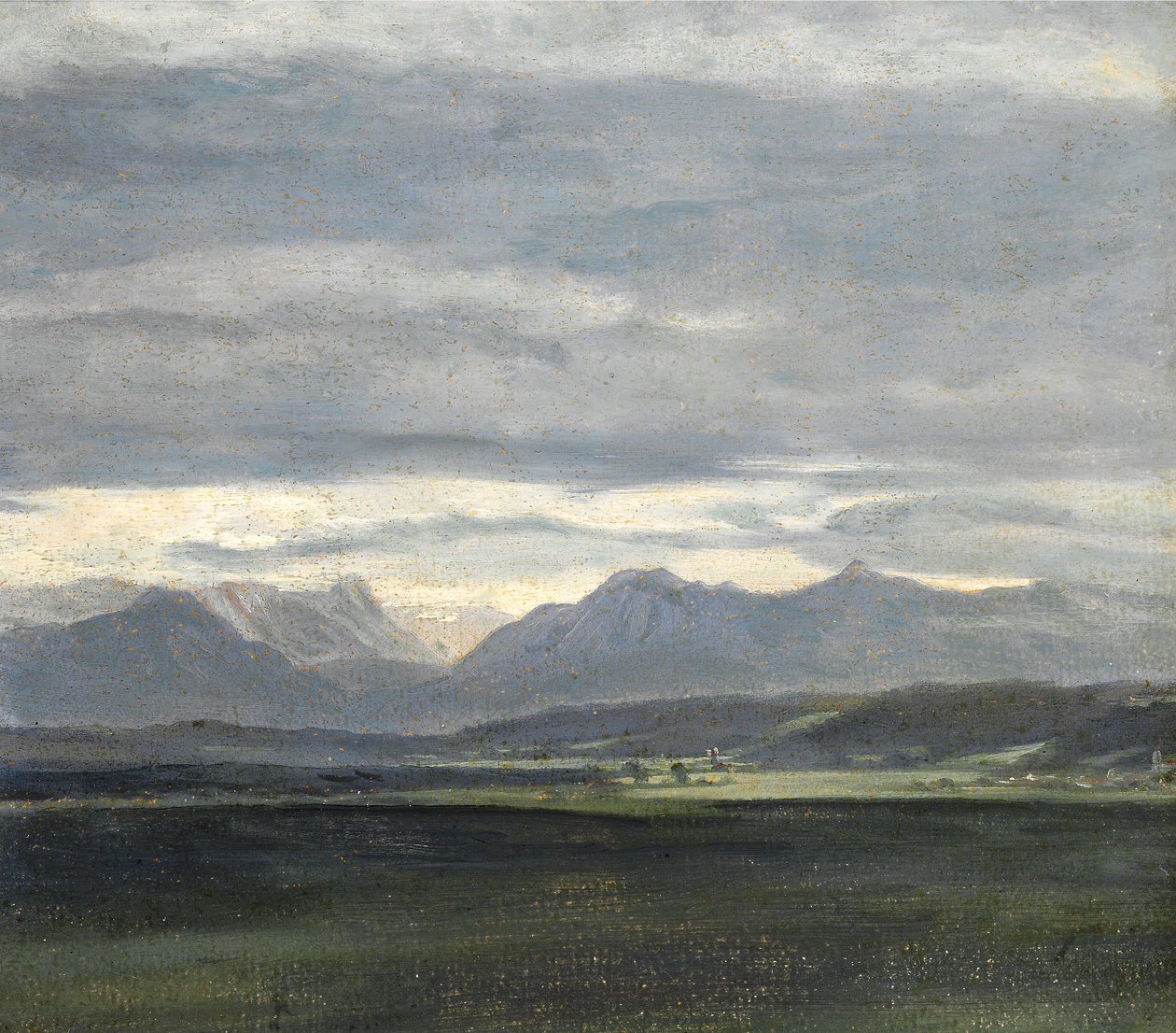 Tanulmány egy tájról, púderkék égbolt a hegyek felett alkotó: Johan Christian Dahl