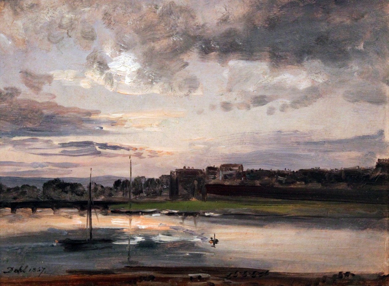 Az Elba és a Drezda Neustadt az esti fényben / Elba és a Neustadt part Drezdában az esti fényben alkotó: Johan Christian Dahl