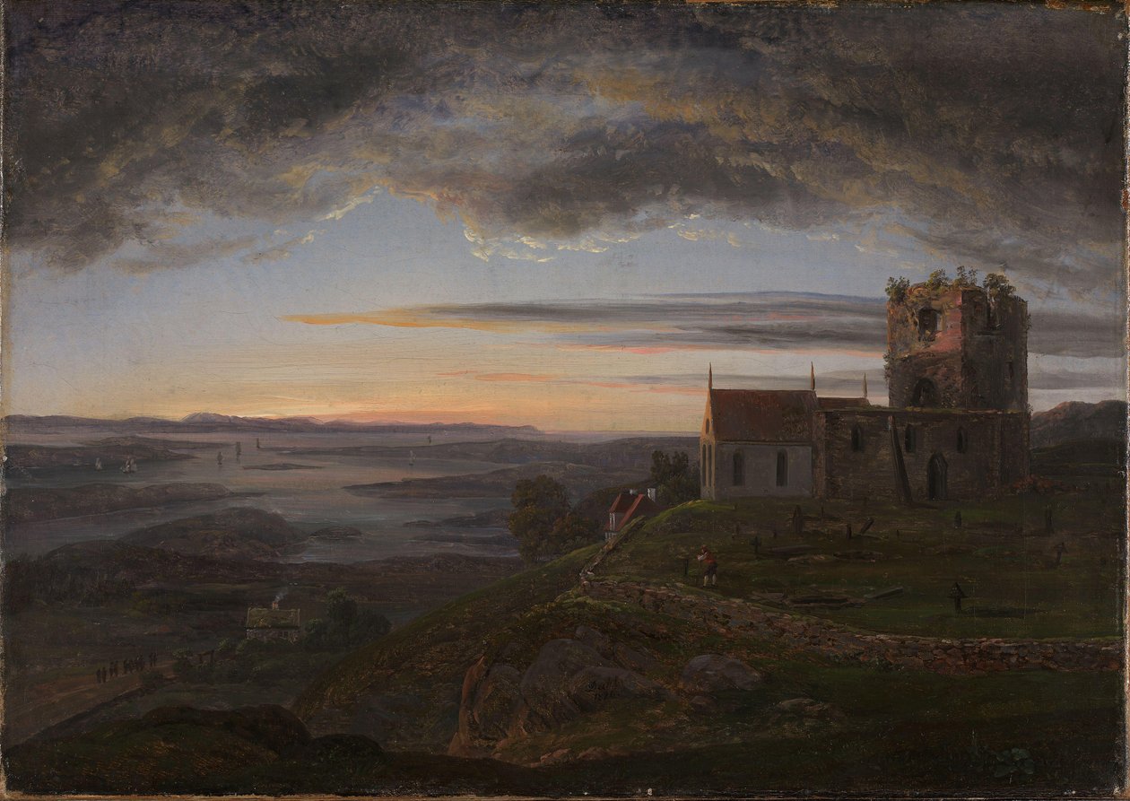 A romos Avaldsnes-templom Karmøyben alkotó: Johan Christian Dahl