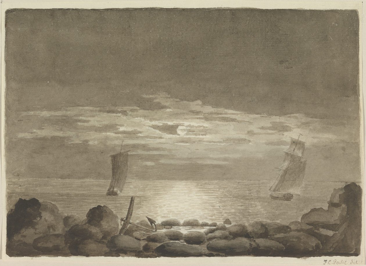 Két hajó holdfényben alkotó: Johan Christian Dahl