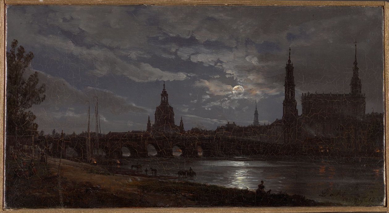 Drezda látképe holdfényben alkotó: Johan Christian Dahl