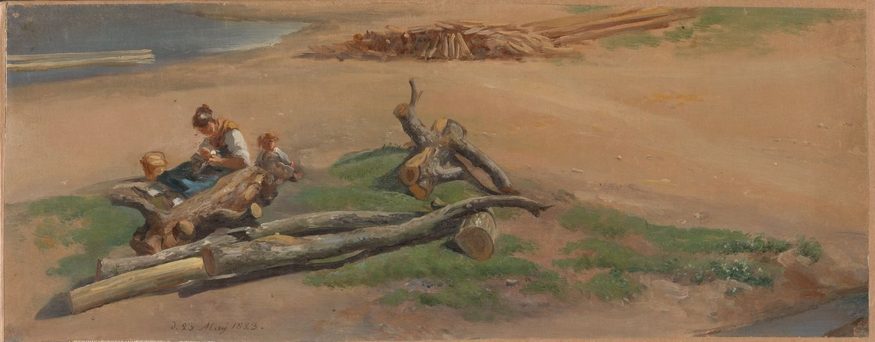 Nő és gyermek egy folyóparton alkotó: Johan Christian Dahl