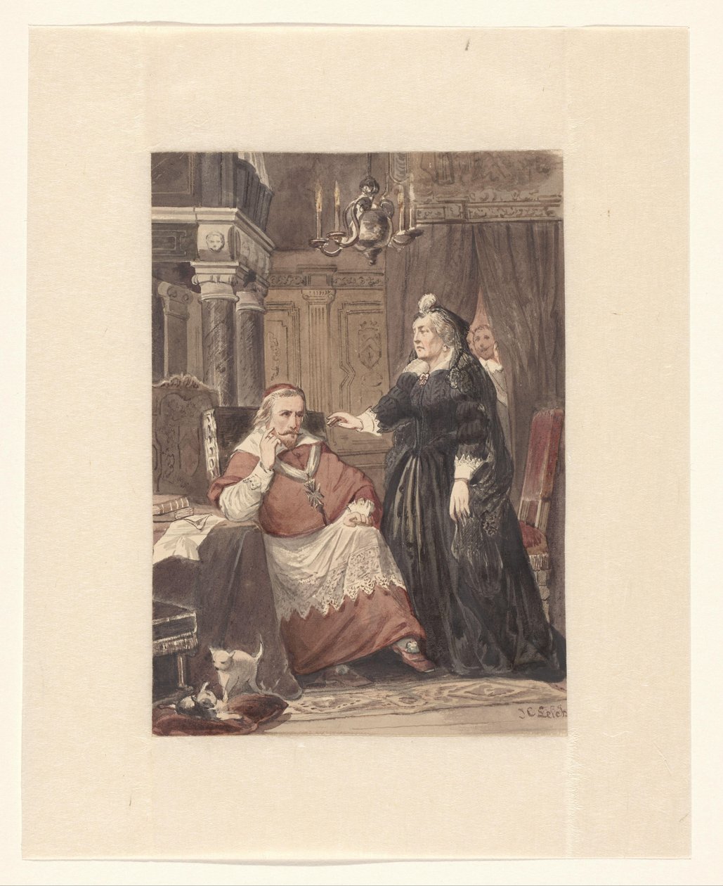 Két személy egy belső térben, valószínűleg Maria de Medici és de Richelieu bíboros alkotó: Johan Coenraad Leich (signed by artist)