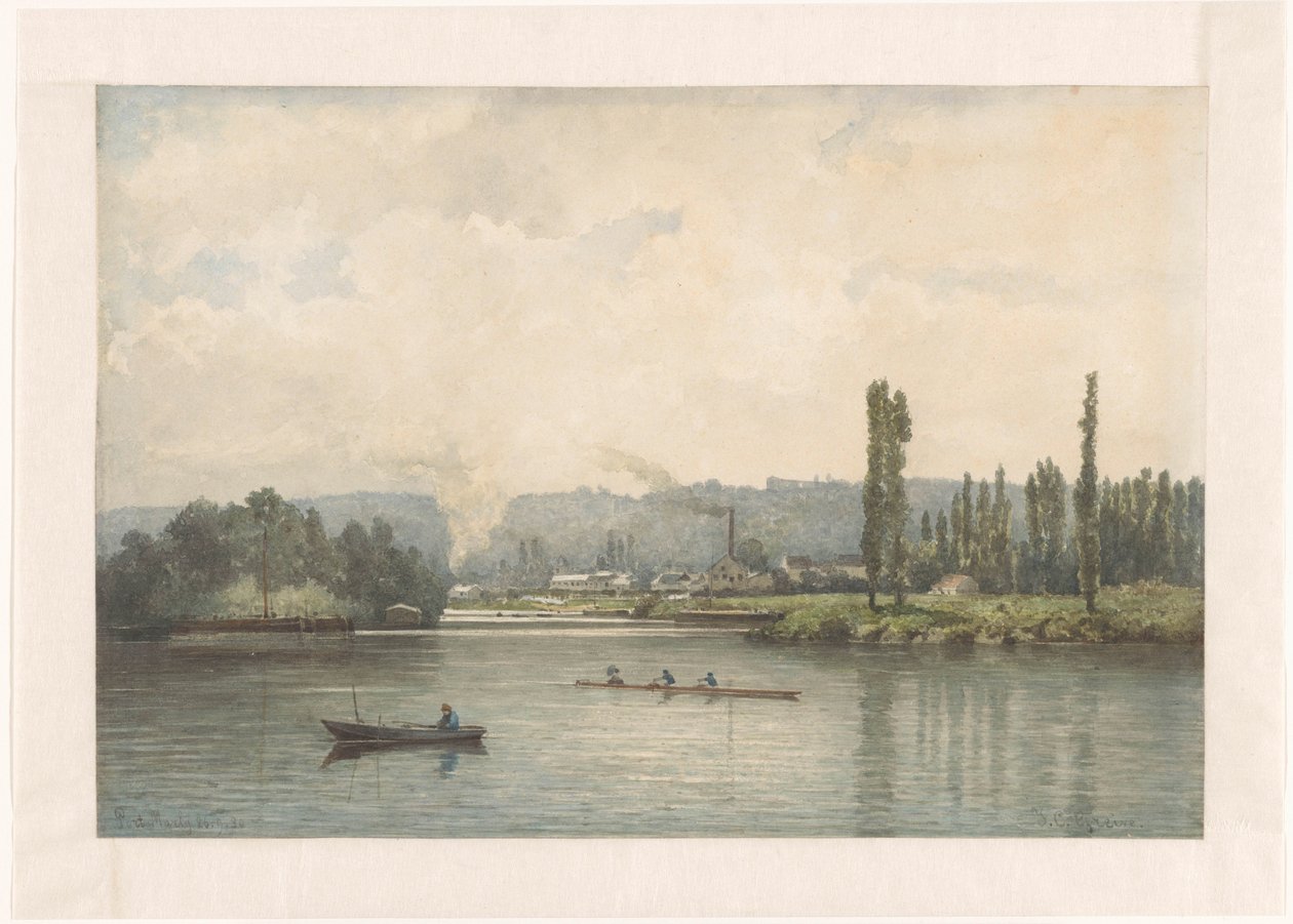 Kilátás Port-Marly-ra a Szajnánál, a mosdóval alkotó: Johan Conrad Greive (signed by artist)
