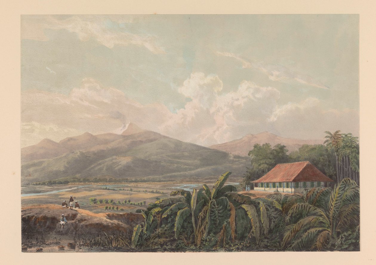 Kilátás Tjileboetre Kilátás Chilibut földjére; Asszisztens Residence Buitenzorg Java A. Salm festményei és rajzai nyomán (sorozat címe) alkotó: Johan Conrad Greive
