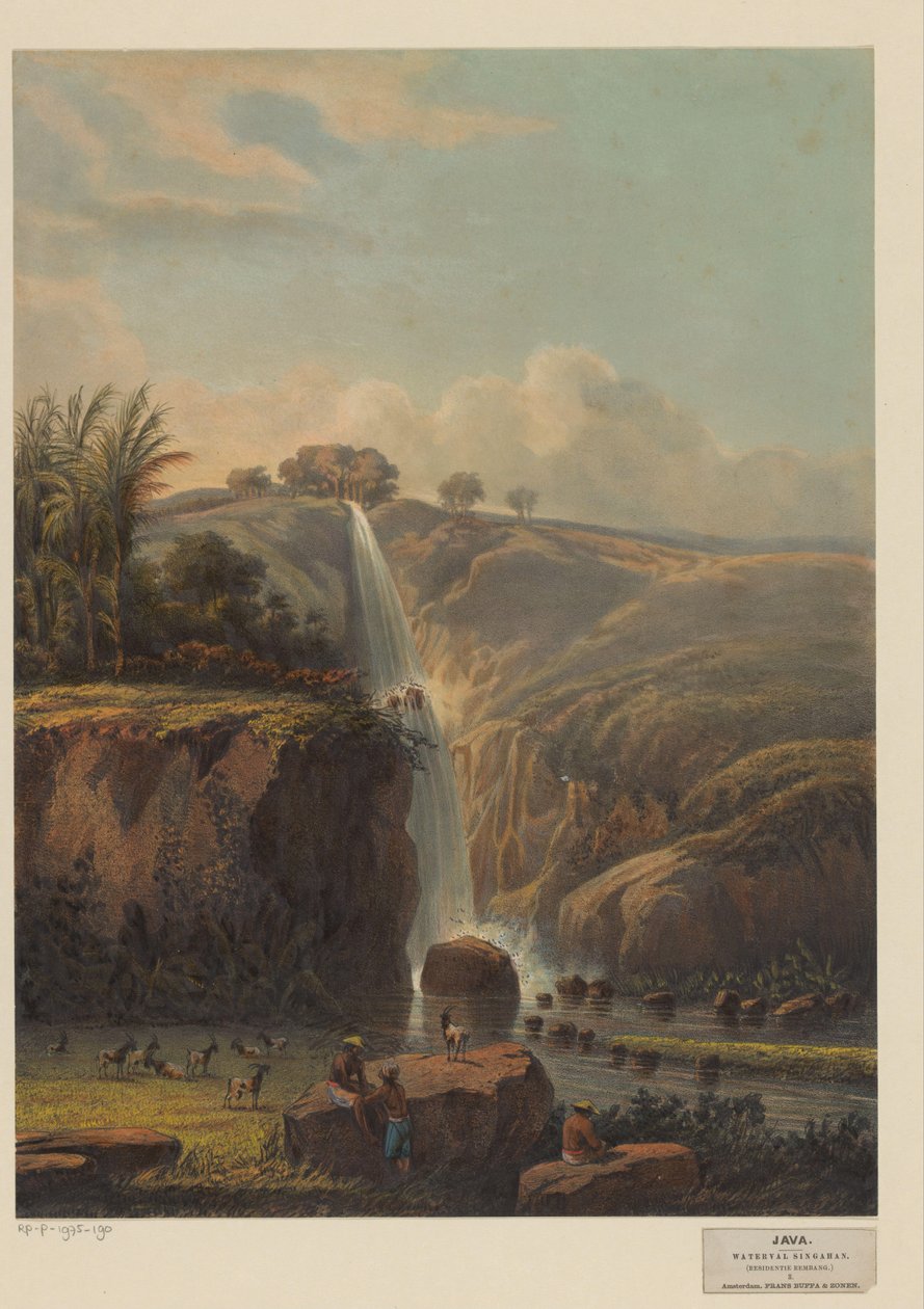 Kilátás a vízesésre Singahanban Singahan vízesés (Residency Rembang) (cím az objektumon) alkotó: Johan Conrad Greive
