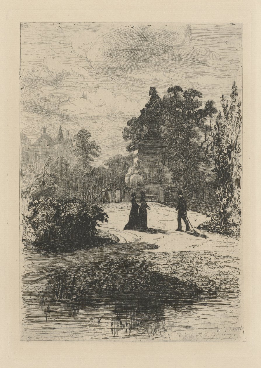 Kilátás Vondel szobrára a Vondelparkban alkotó: Johan Conrad Greive