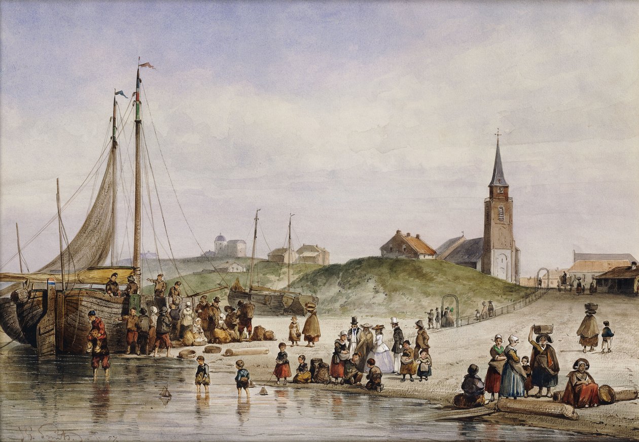 Fisherfolk a tengerparton egy városon túl, 1857 alkotó: Johan Gerard Smits