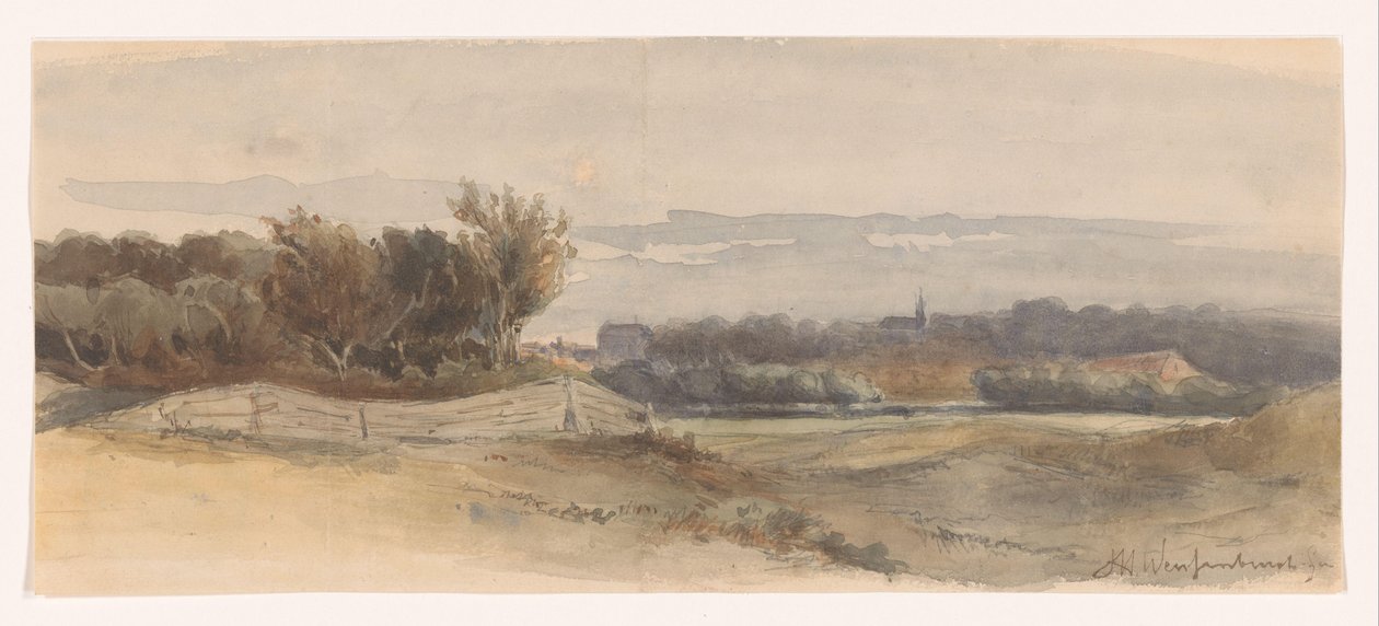 Panorámás táj alkotó: Johan Hendrik Weissenbruch (signed by artist)