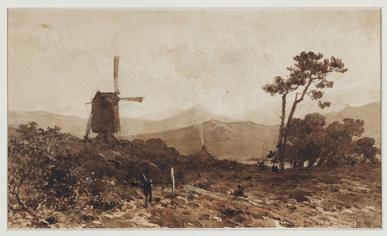 Dombos táj, bal oldalon malom alkotó: Johan Hendrik Weissenbruch