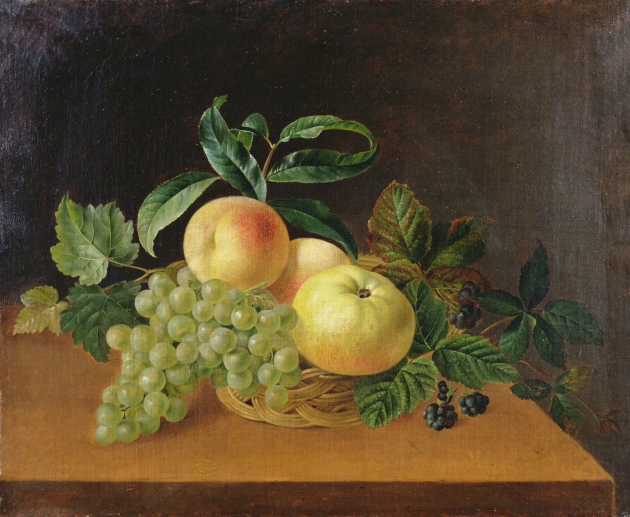 Alma, őszibarack és szőlő kosár alkotó: Johan Laurents Jensen