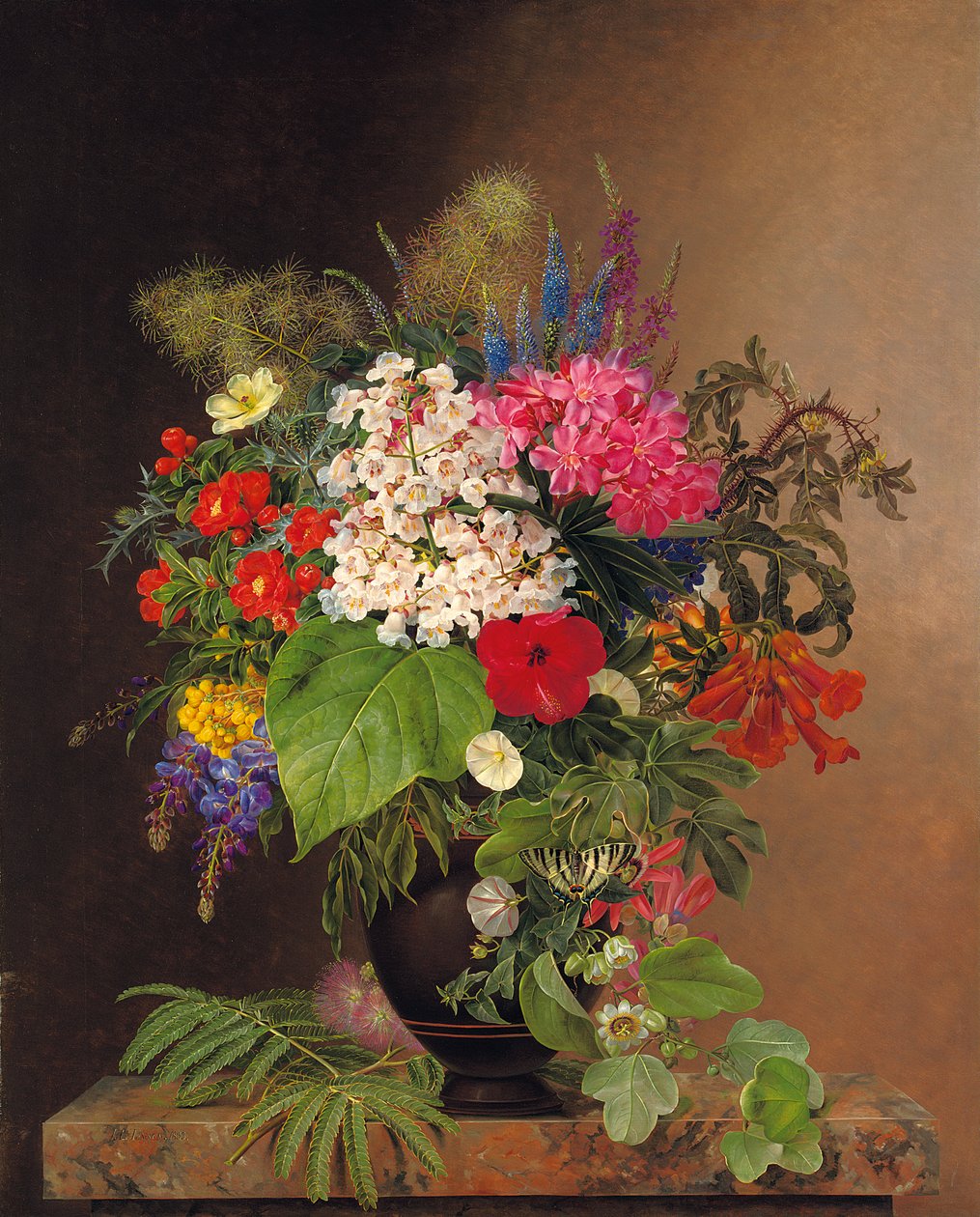 Convolvulus, csillagfürt, speedwell és fuschia vázában, 1833 alkotó: Johan Laurents Jensen