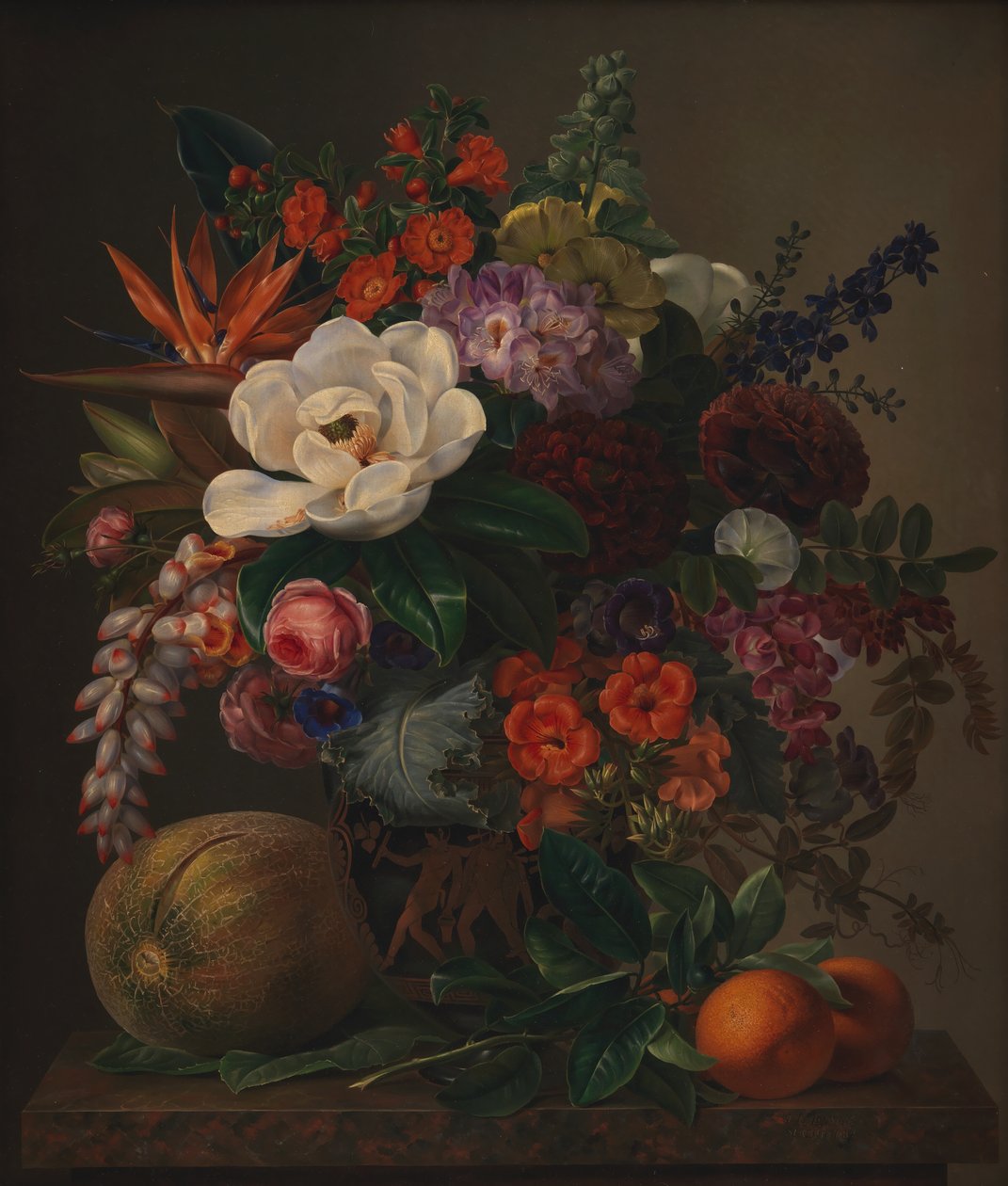 Virágok vázában, Sorrente 1834 (olaj, vászon) alkotó: Johan Laurents Jensen