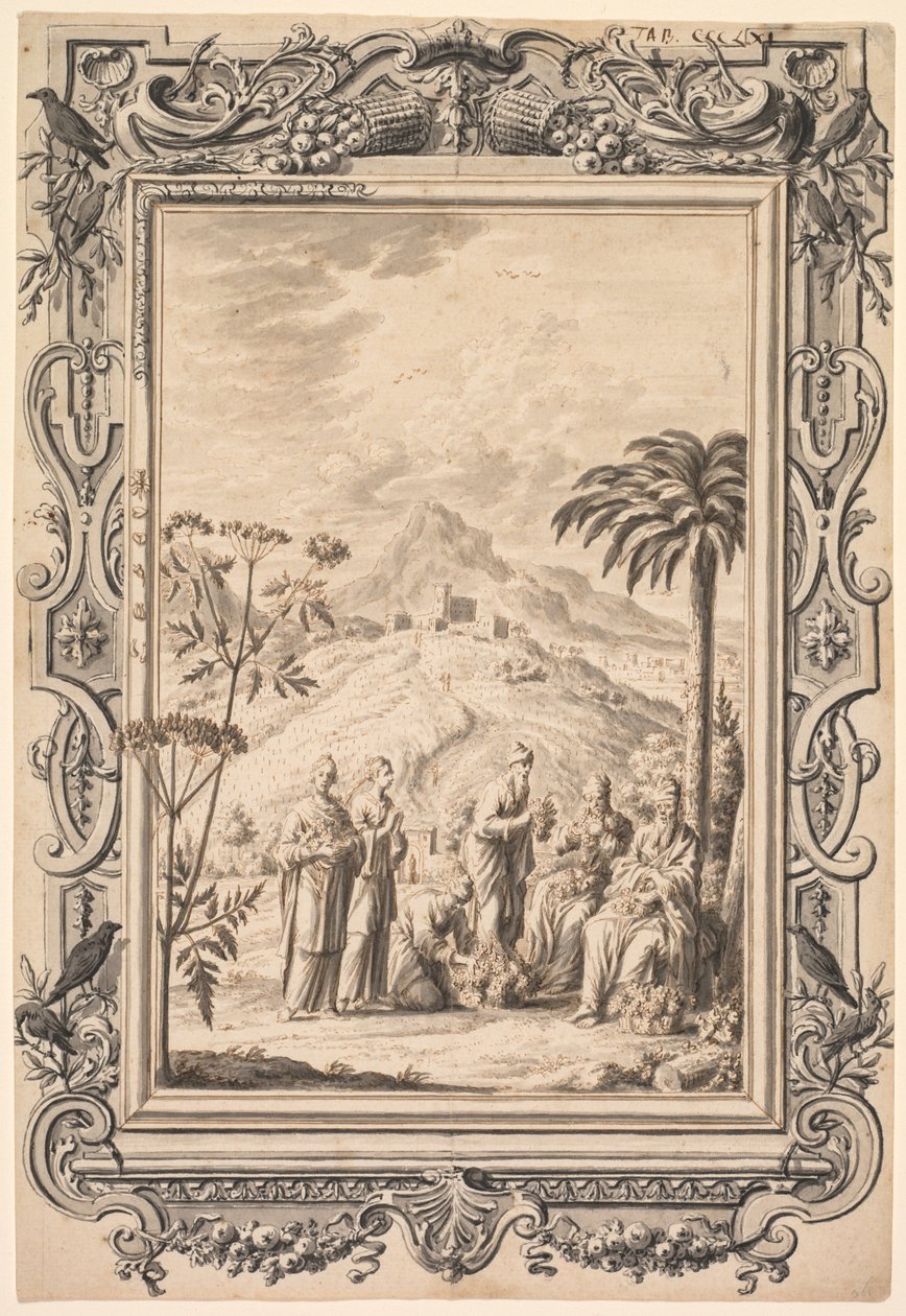Illusztráció és szegélyterv a Kupfer-Bibel Copper Bible számára, c. 1730. alkotó: Johan Melchior Füssli
