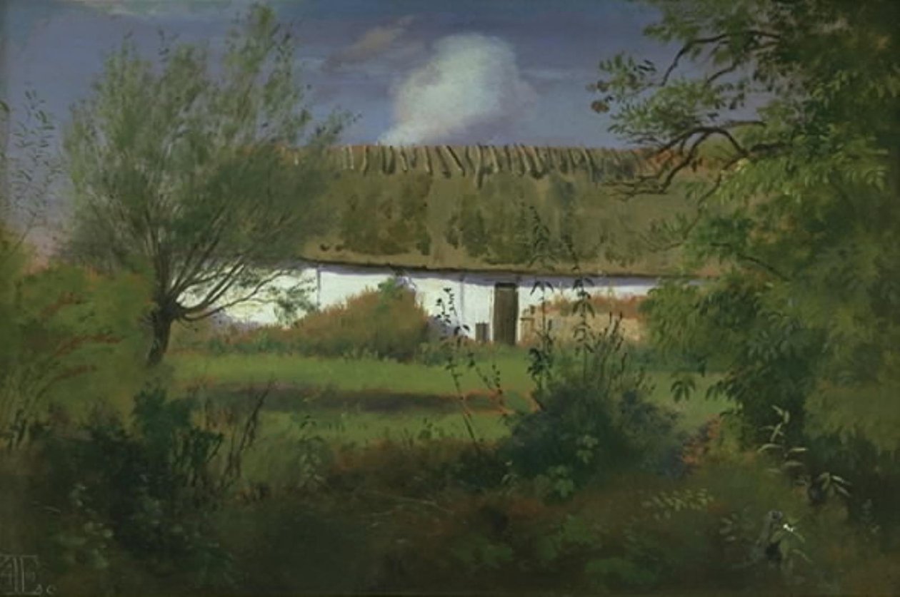 Farm épület a napon alkotó: Johan Thomas Lundbye