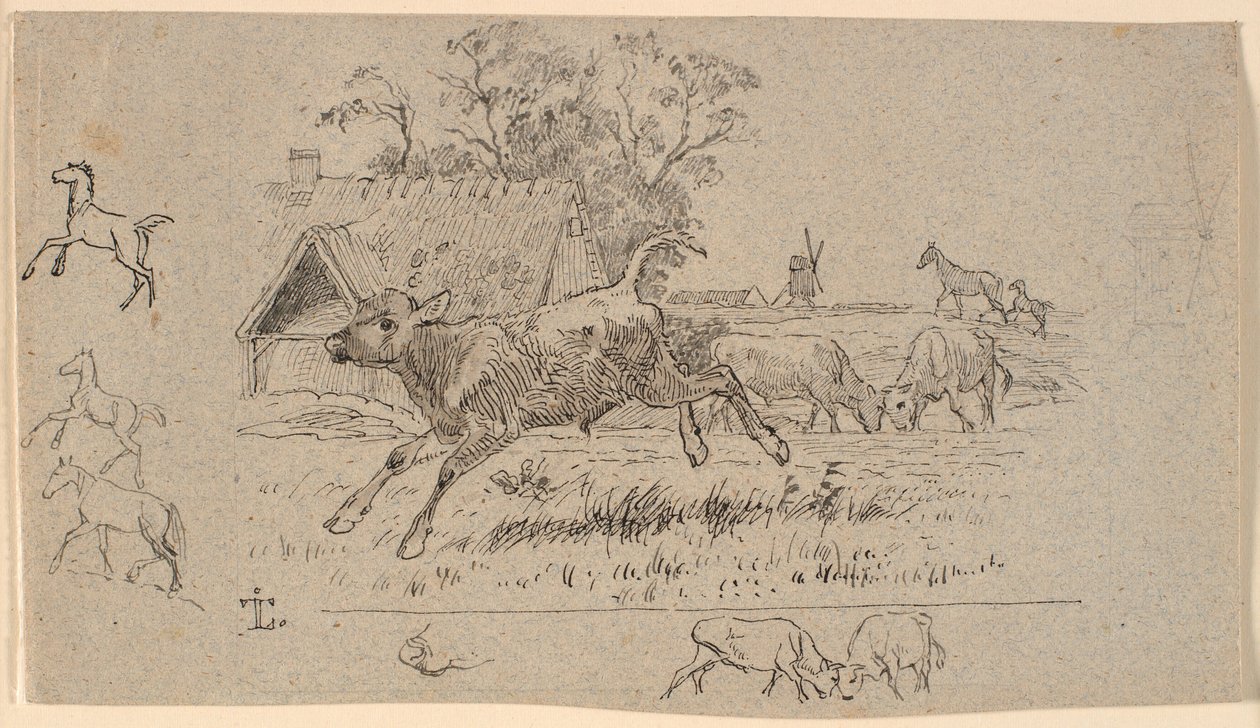 A csorda. Illusztráció Kaalund "Fables for Children" című művéhez. Lásd a lapkatalógus megjegyzését. alkotó: Johan Thomas Lundbye