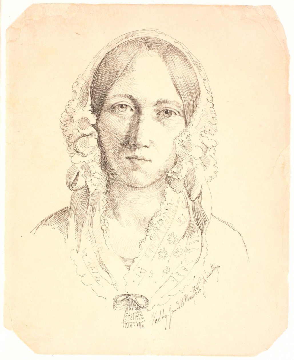 Egy fiatal nő portréja, egy arc. Valószínűleg Louise Marie Neergaard (1816-1895) képviselője alkotó: Johan Thomas Lundbye