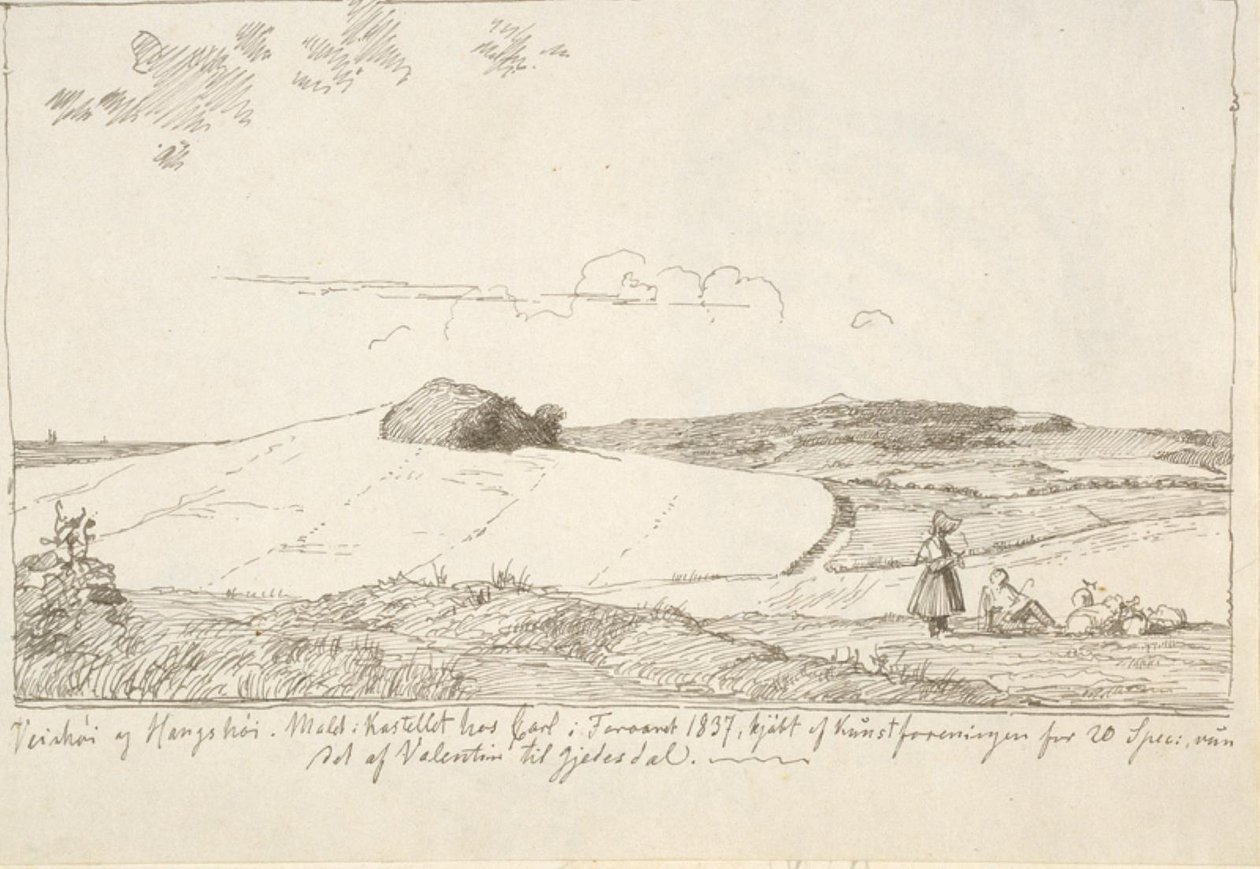 Zéland táj. A háttérben Vejrhøj, beillesztett f.n. 6. oldal alkotó: Johan Thomas Lundbye