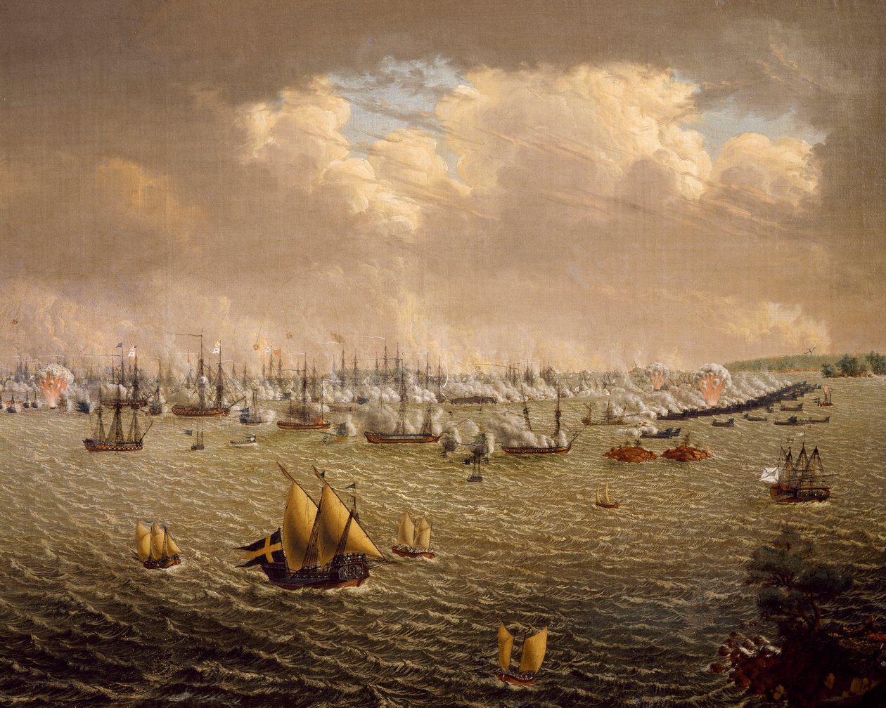 Skargardi csata svéd és orosz flották között Svédország Finnország feletti uralma miatt, 1790. július 10., Johan Tietrich Schoultz (1754-1807), orosz-svéd háborúk alkotó: Johan Tietrich Schoultz