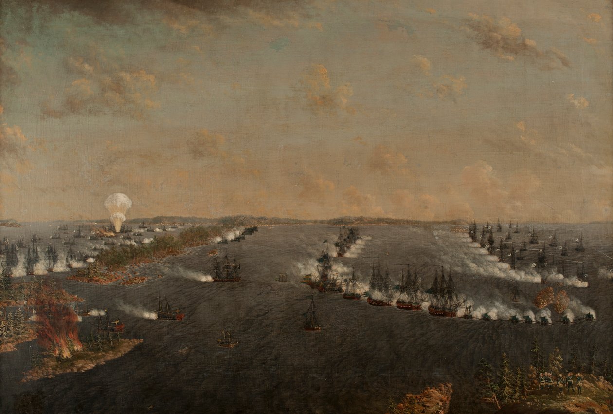 Az első orosz-svéd rochensalmi csata 1789. augusztus 24-én, kb. 1790. alkotó: Johan Tietrich Schoultz
