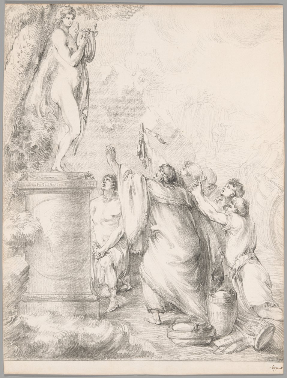 Chryses Apolló segítségét kérve, az Iliászból, I. könyv alkotó: Johan Tobias Sergel