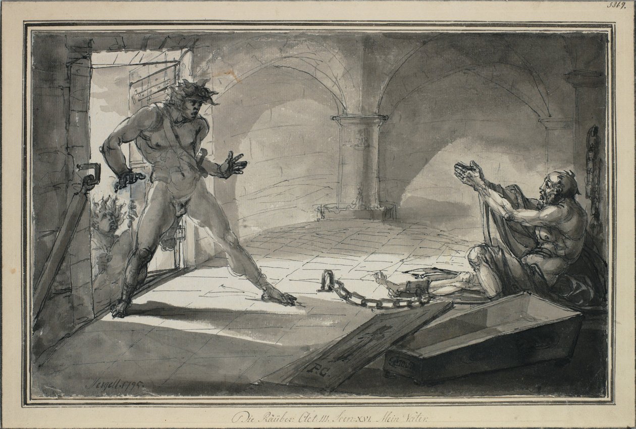 A haramiák, III. felvonás, XVI. jelenet. Apám alkotó: Johan Tobias Sergel